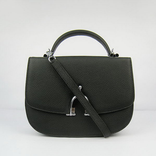 H8088 Hermes Stirrup Shoulder Bag pelle di vitello nero argento